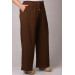 Plus Size Wrapped Wide Leg Trousers-Brown