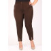Large Size Front Slit Skinny Leg Trousers - Brown