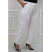 Plus Size Elastic Waist Slim Leg Wide Length Trousers - White