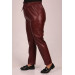 Large Size Leather Trousers With Elastic Waist - Claret Red