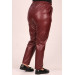 Large Size Leather Trousers With Elastic Waist - Claret Red