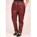 Large Size Leather Trousers With Elastic Waist - Claret Red