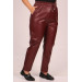 Large Size Leather Trousers With Elastic Waist - Claret Red