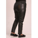 Large Size Elastic Waist Leather Trousers-Black
