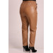 Large Size Elastic Waist Leather Trousers-Mink