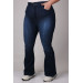 Plus Size Flared Jeans - Grinded Navy Blue