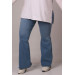 Large Size Elastic Waist Flared Jeans-Stone Blue