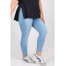 Plus Size Grinded Slim Leg Long Jeans - Ice Blue