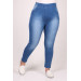 Plus Size Elastic Waist Grinded Skinny Leg Jeans - Blue