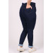 Large Size Thick Double Leg Jeans With Elastic Waist - Dark Navy Blue