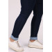 Large Size Thick Double Leg Jeans With Elastic Waist - Dark Navy Blue