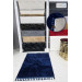 Luxury Navy Blue Puffy Plush Leather Base Washable Carpet