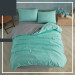 Calico New Generation Bed Sheet With Elastic Double Sided Single Duvet Cover Set - Water Green Gray