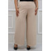 Plus Size Elastic Waist Wide Length Lycra Trousers Beige