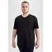 Men's Black 100% Cotton Large Size V-Neck T-Shirt Pack Of 2