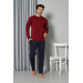 Men's Long Sleeve Combed Cotton Claret Red Pajama Set