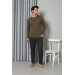Men's Long Sleeve Combed Cotton Khaki Pajama Set
