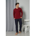 Men's Long Sleeve V-Neck Combed Cotton Claret Red Pajama Set