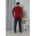 Men's Long Sleeve V-Neck Combed Cotton Claret Red Pajama Set