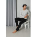 Men's Long Sleeve V-Neck Combed Cotton Gray Pajama Set