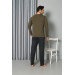 Men's Long Sleeve V-Neck Combed Cotton Khaki Pajama Set