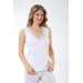 Women White V Neck Lace Wide Strap Undershirt 3 Piece