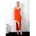 Women Red Long Nightgown With Rope Strap