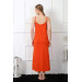 Women Red Long Nightgown With Rope Strap