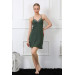 Women Green Combed Cotton Nightgown With Rope Strap