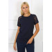 Women's Combed Cotton Pajama Set With Lace Sleeves, Navy Blue