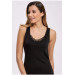 Women Ribbed Black Thick Strap Lace V Neck Undershirt 3 Piece Pack