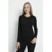 Women Ribbed Black Long Sleeve Bodysuit