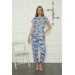 Women's Blue Combed Cotton Pajamas