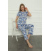 Women's Blue Combed Cotton Pajamas