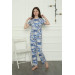 Girls Blue Combed Cotton Pajamas