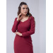 Atlas Fabric Sweetheart Collar Belted Dress Claret Red