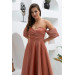 Copper Low Sleeve Organza Engagement Evening Dress