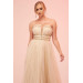 Beige Strapless Backless Tulle Engagement Dress
