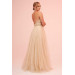 Beige Strapless Backless Tulle Engagement Dress