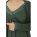 Plus Size Women's Khaki Lace String Strap Knitted Comfortable Dressing Gown + Pajama Set 3 Pieces