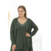 Plus Size Women's Khaki Lace String Strap Knitted Comfortable Dressing Gown + Pajama Set 3 Pieces