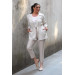 Plus Size Double Breasted Collar Waist Lace Beige Jacket