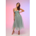 Green Tulle Strap Princess Midi Promise And Engagement Dress