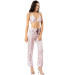 Pink Triple Satin Nightgown Pajama Set With Striped Bustier