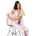 Pink Triple Satin Nightgown Pajama Set With Striped Bustier