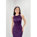Lace Fabric Zero Sleeve Midi Dress Eggplant Purple