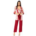 Claret Red Triple Satin Nightgown Pajama Set With Patterned Bustier