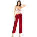 Claret Red Triple Satin Nightgown Pajama Set With Patterned Bustier