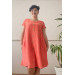 Button Detail Washed Plus Size Dress Coral