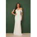 Ecru Crepe Pearl Embroidered Long Promise Wedding Dress
